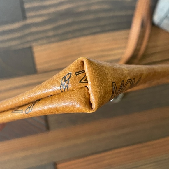 MCM Cognac Leather Trimmed Visetos Zippered Pouch/Wristlet w/ COA - Picture 8 of 12